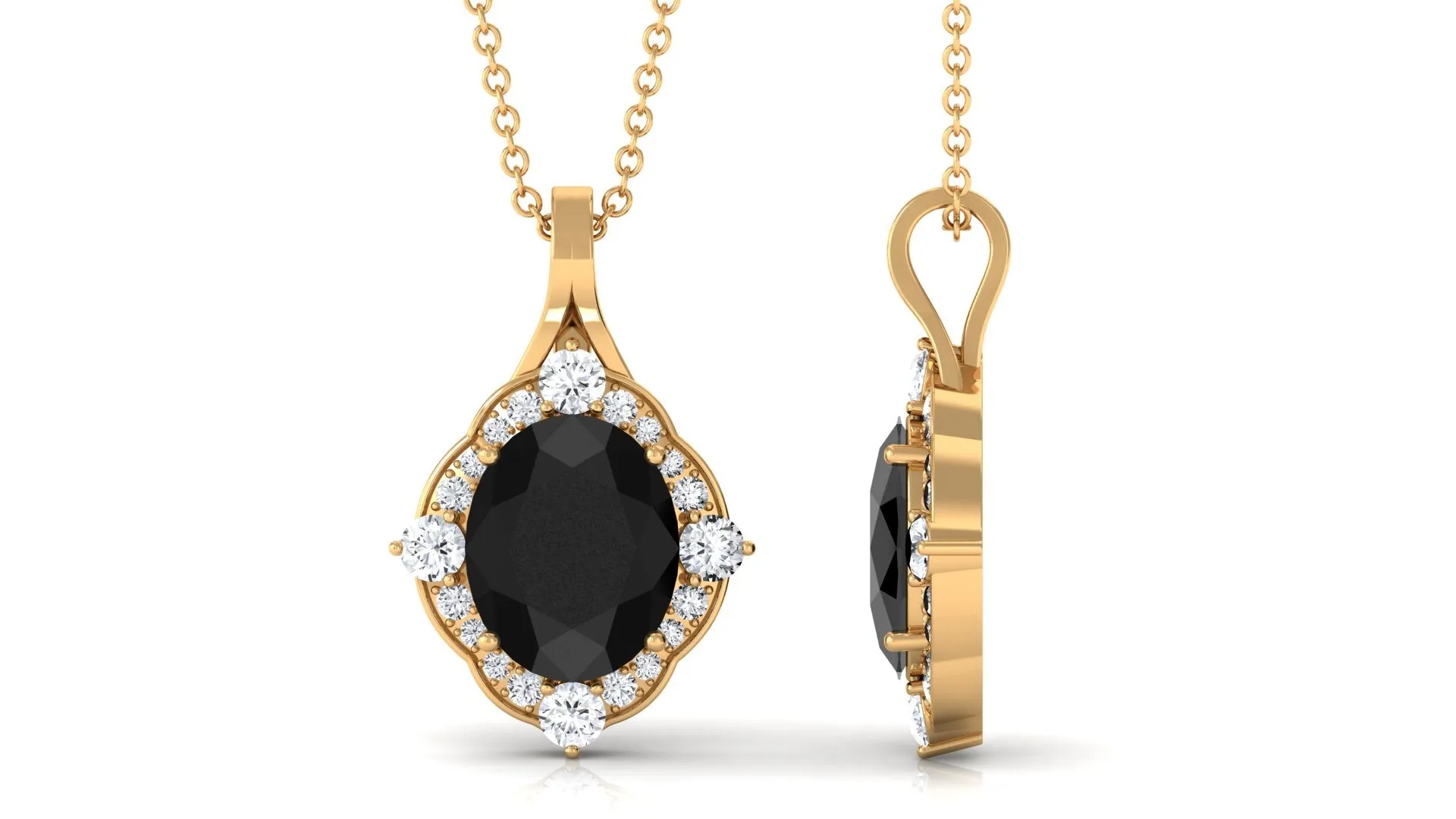 Vintage Style Created Black Diamond Halo Pendant Necklace