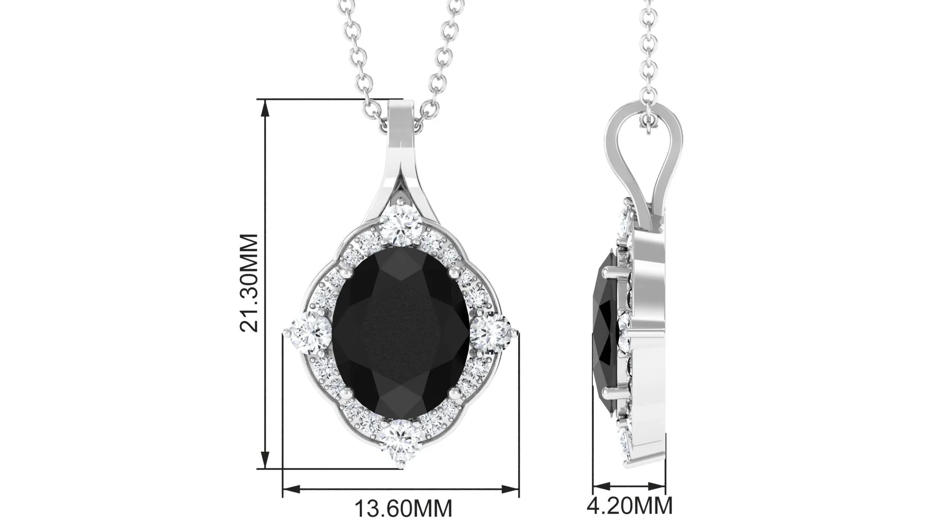 Vintage Style Created Black Diamond Halo Pendant Necklace